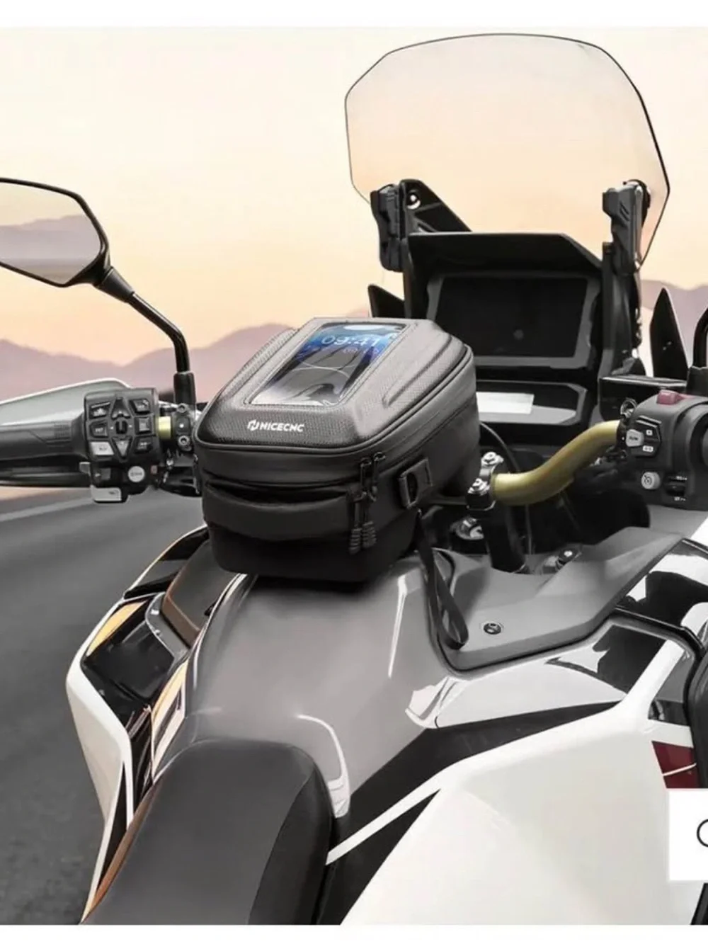 Black Motorcycle Tank Bag with Phone Pocket